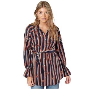 Miss Me NWT multi brown and navy striped long sleeve tunic blouse size L